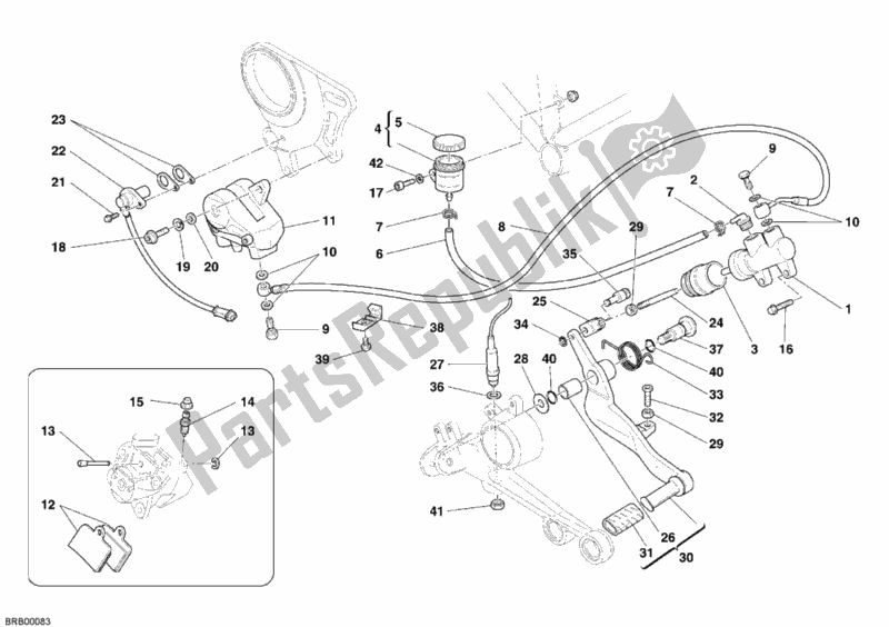 All parts for the Rear Brake System of the Ducati Monster S2R 1000 USA 2006